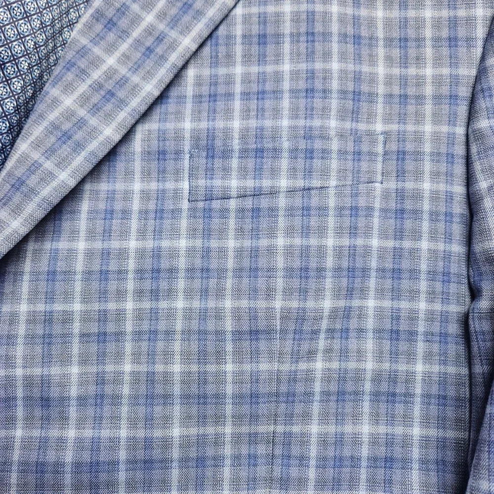 Oak Hill Sport Coat Mens 3XLT 54L/56L Blue Plaid Two Button Blazer Big and Tall